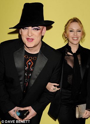 Still partying: Boy George with Kylie Minogue at the an exhibition opening in London on Tuesday